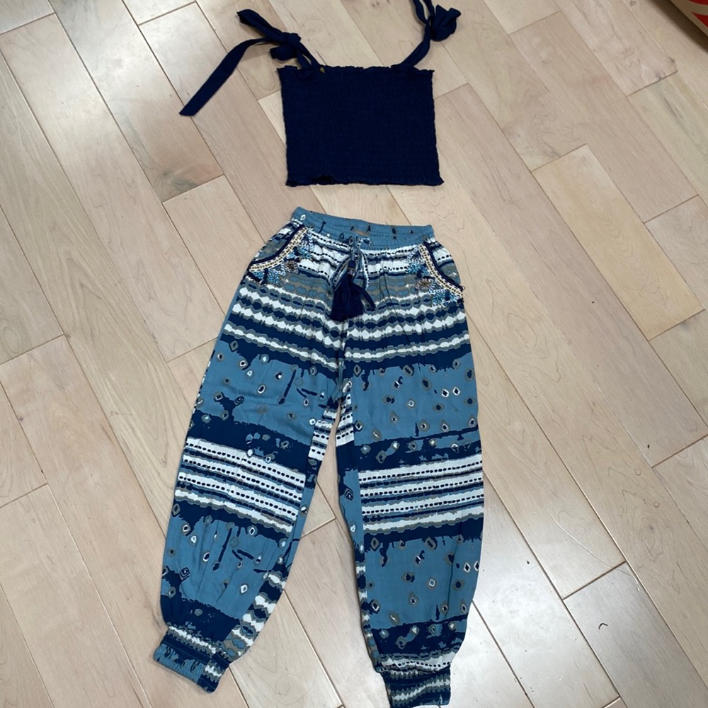 Skemo pants smocked top girls set
